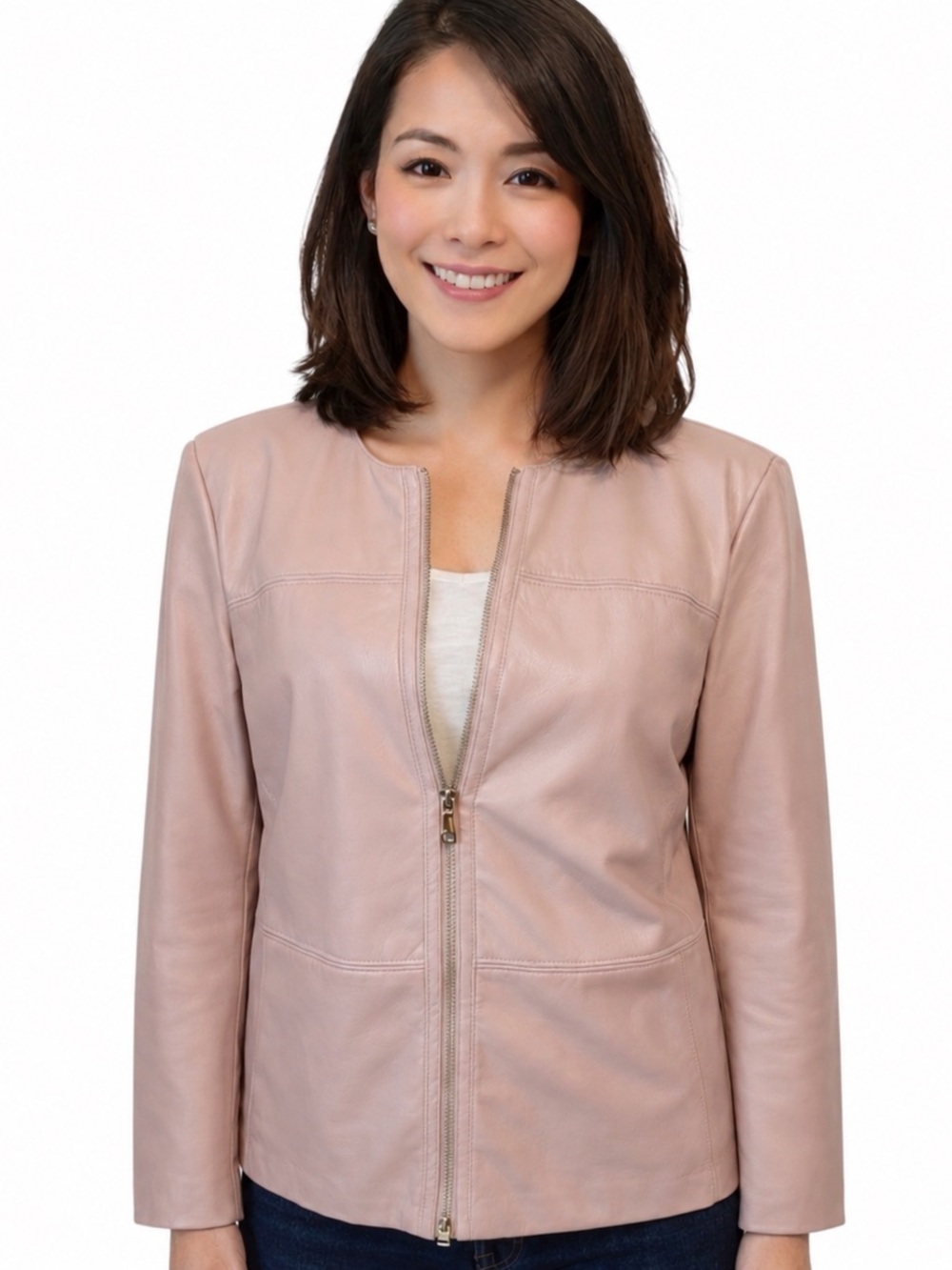 Chico’s Zip up light purple/pink faux leather jacket size 12